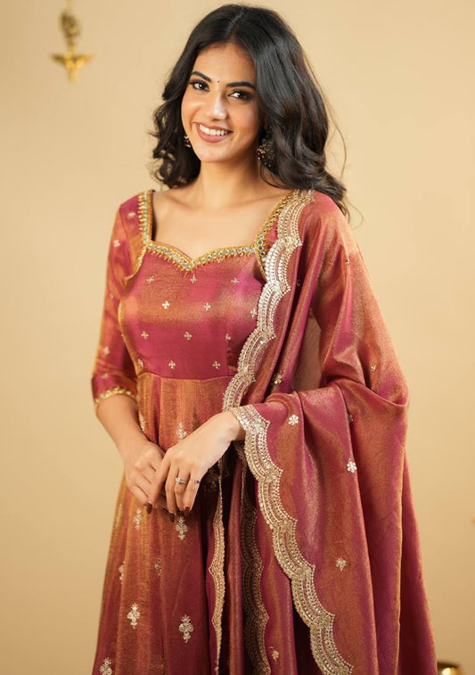 Saheli Orange Embroidery Silk Salwar Kameez With Dupatta