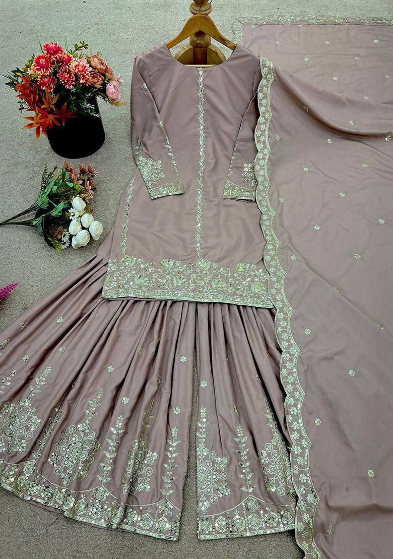 Saheli Pink Embroidery Blended Kurta Set