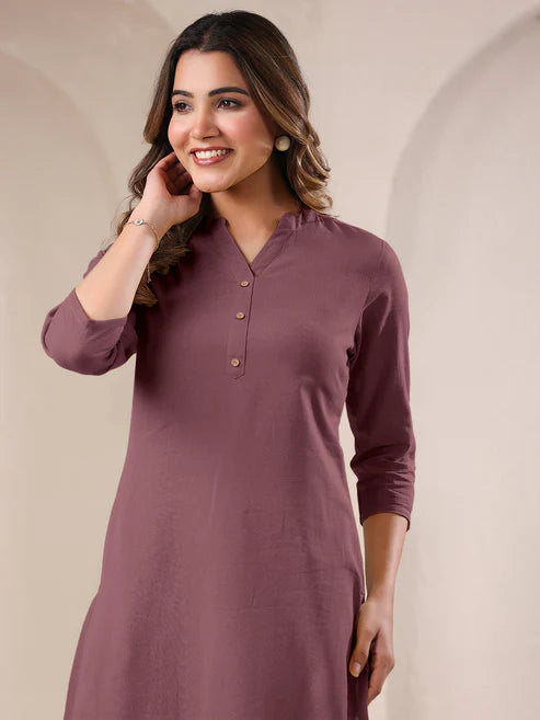 Saheli Mauve Cotton Solid Straight Kurta