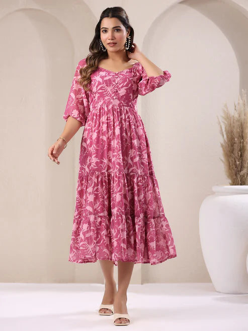 Saheli Georgette Floral Printed Tiered Dress