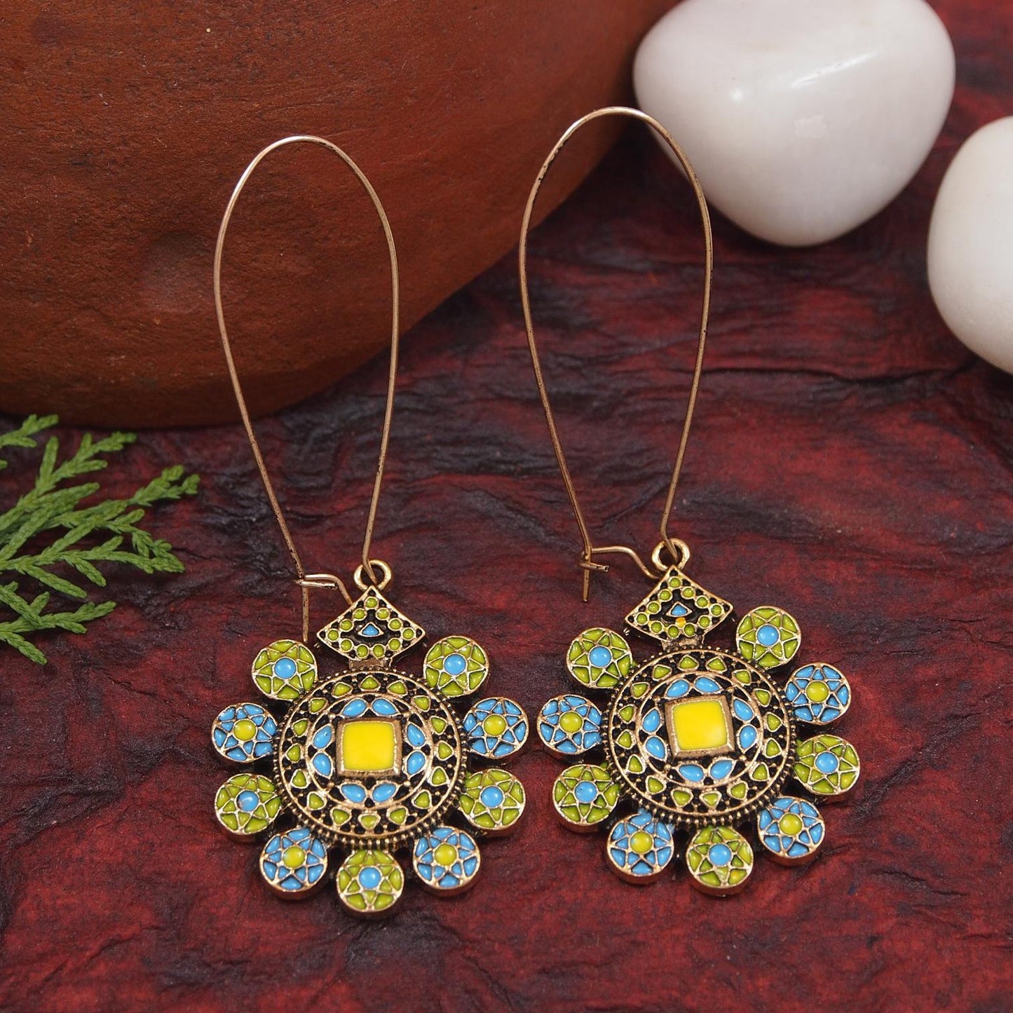 Saheli Antique Gold/Silver Plated Dual Coloured Enamel Dangler Earring