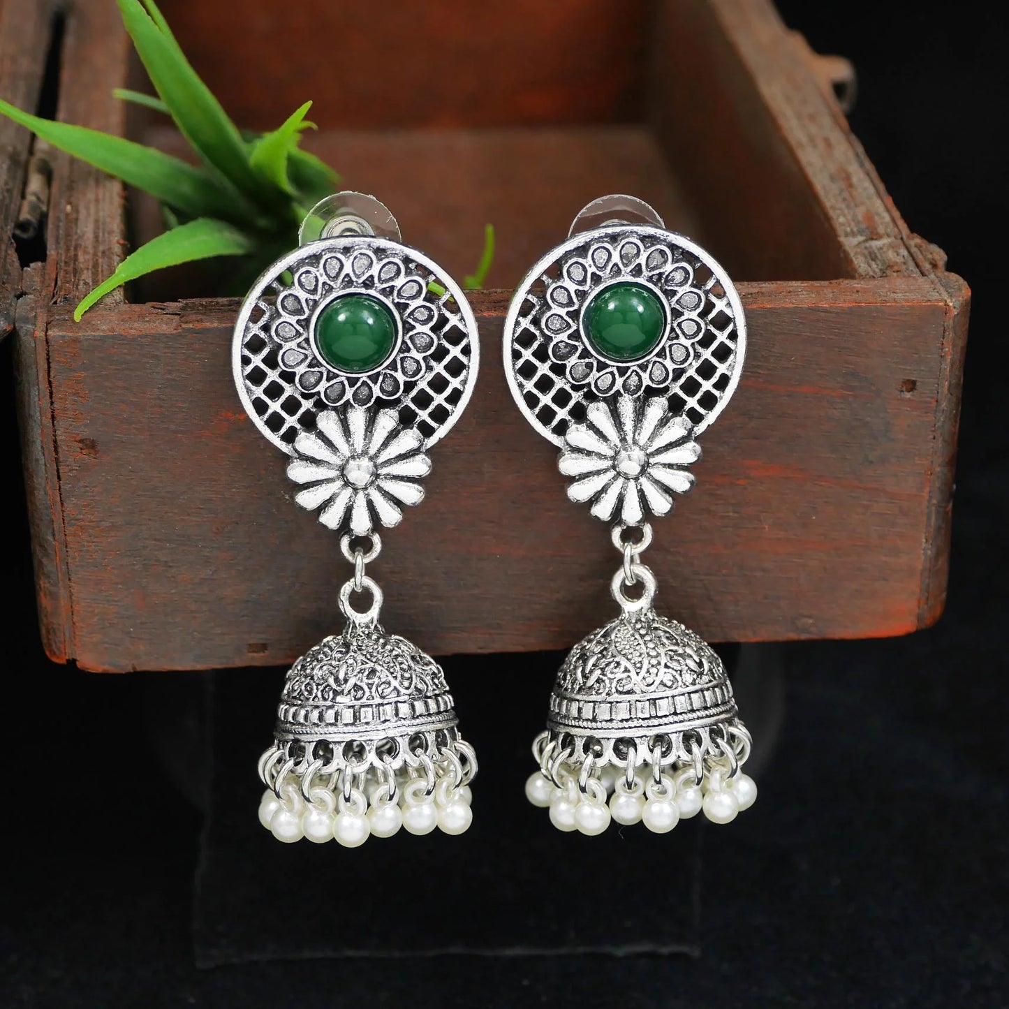 Saheli Antique Gold/Silver Plated Dual Coloured Enamel Dangler Earring