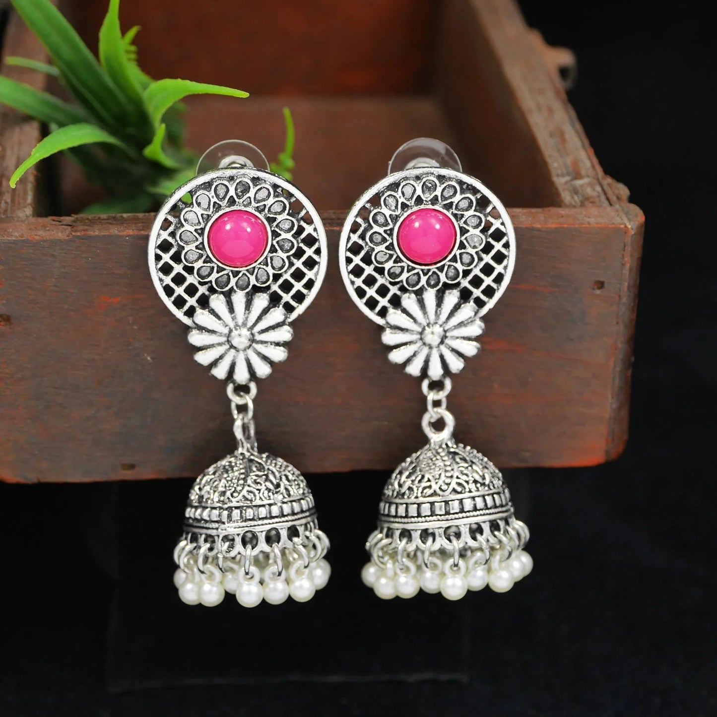 Saheli Antique Gold/Silver Plated Dual Coloured Enamel Dangler Earring