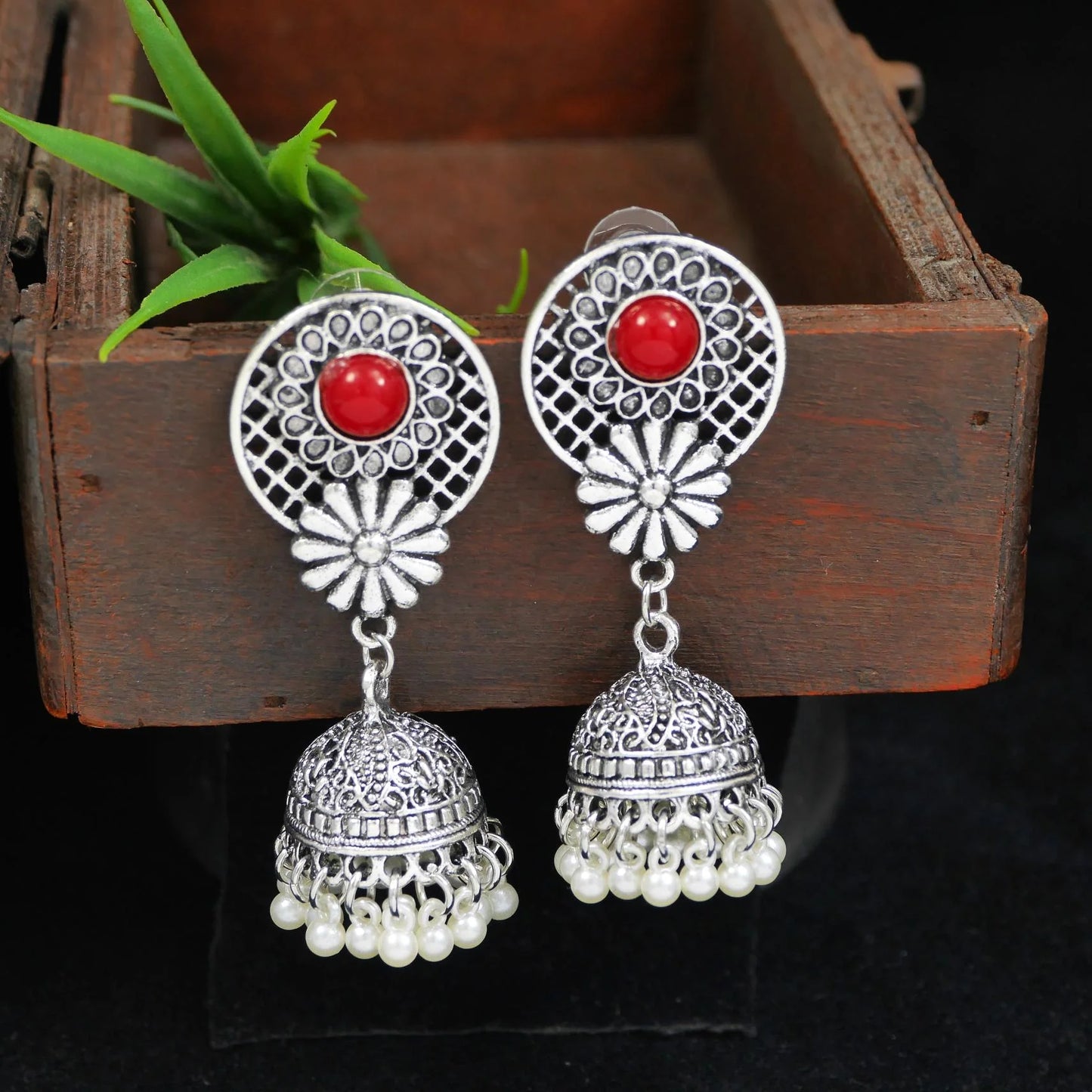 Saheli Antique Gold/Silver Plated Dual Coloured Enamel Dangler Earring