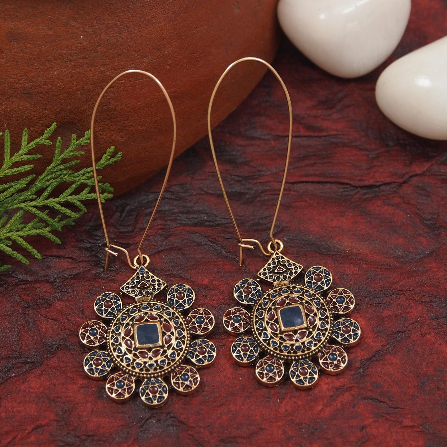 Saheli Antique Gold/Silver Plated Dual Coloured Enamel Dangler Earring