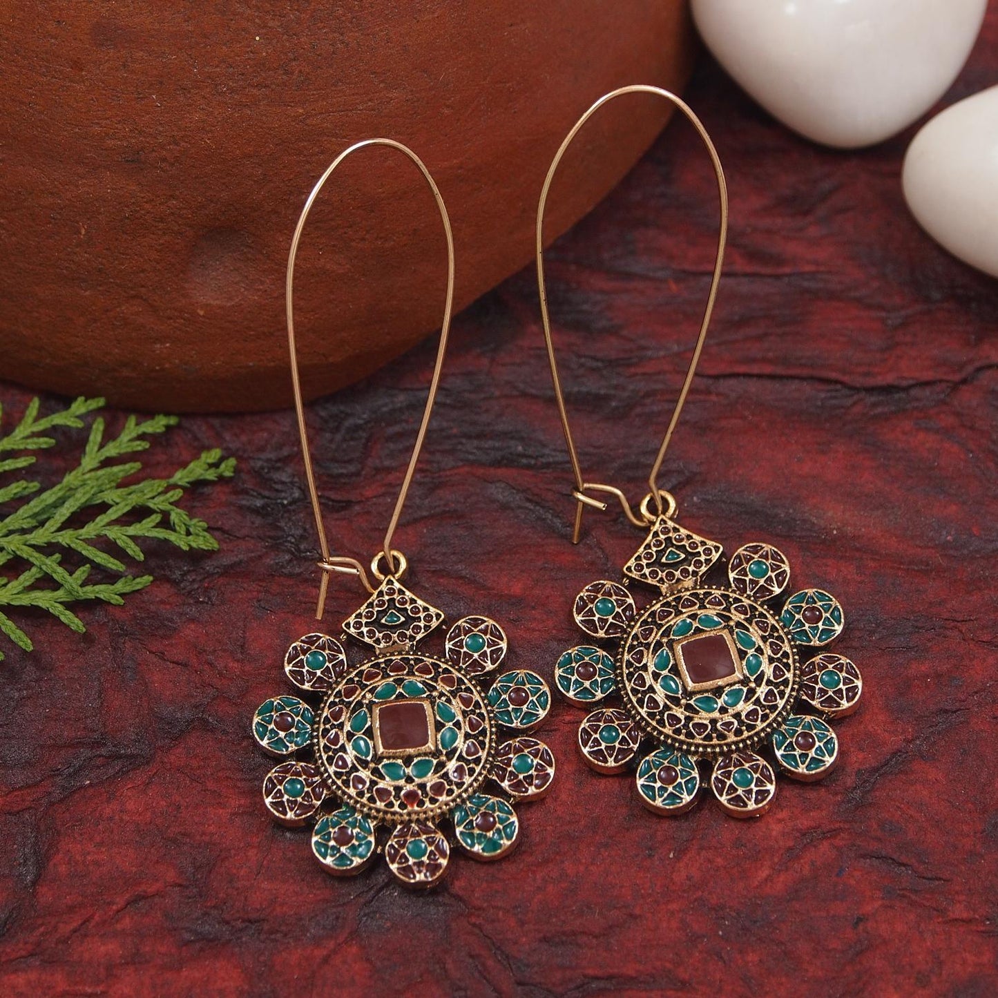 Saheli Antique Gold/Silver Plated Dual Coloured Enamel Dangler Earring