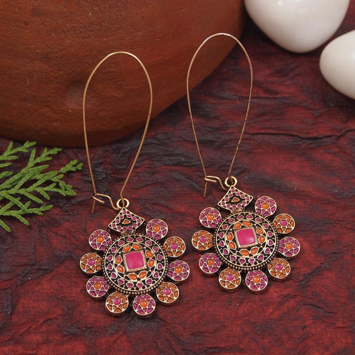 Saheli Antique Gold/Silver Plated Dual Coloured Enamel Dangler Earring