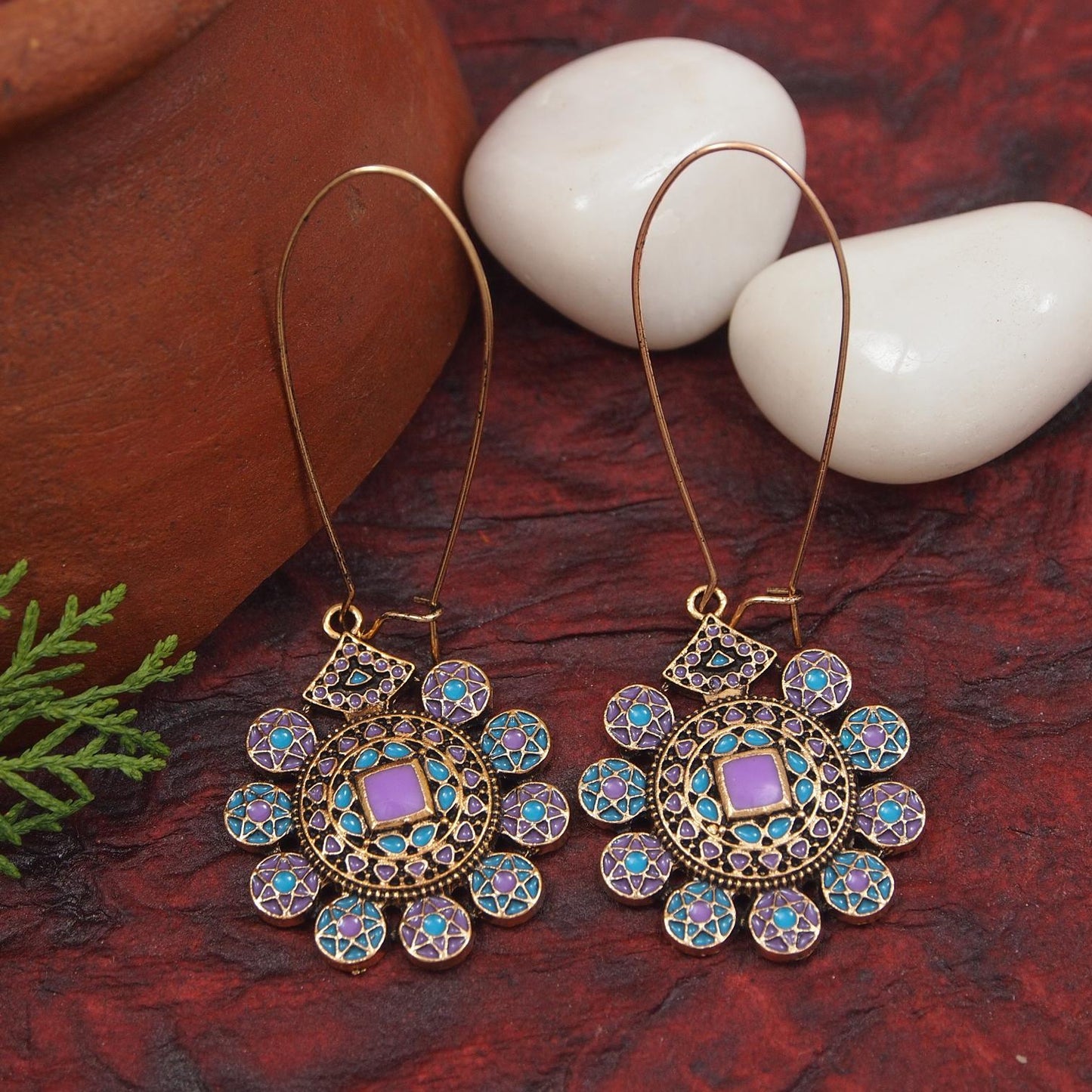 Saheli Antique Gold/Silver Plated Dual Coloured Enamel Dangler Earring