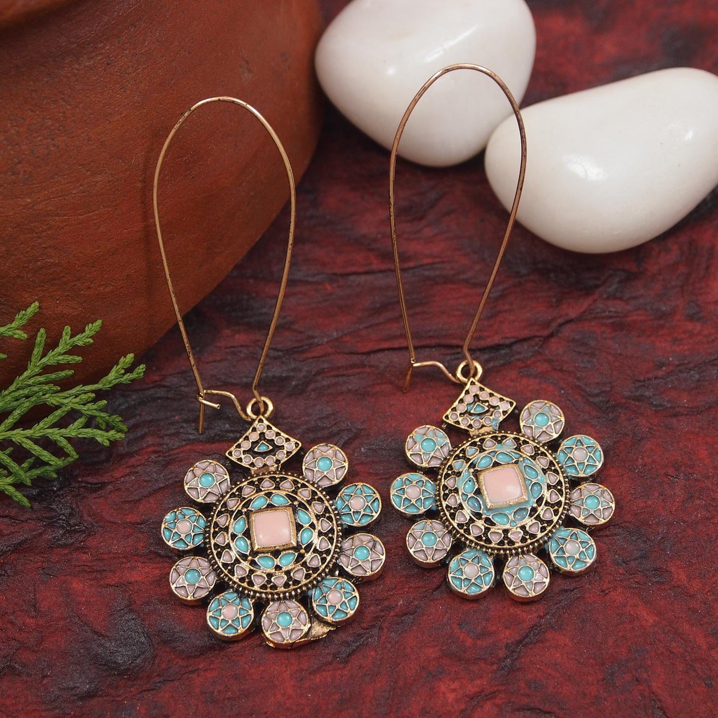 Saheli Antique Gold/Silver Plated Dual Coloured Enamel Dangler Earring