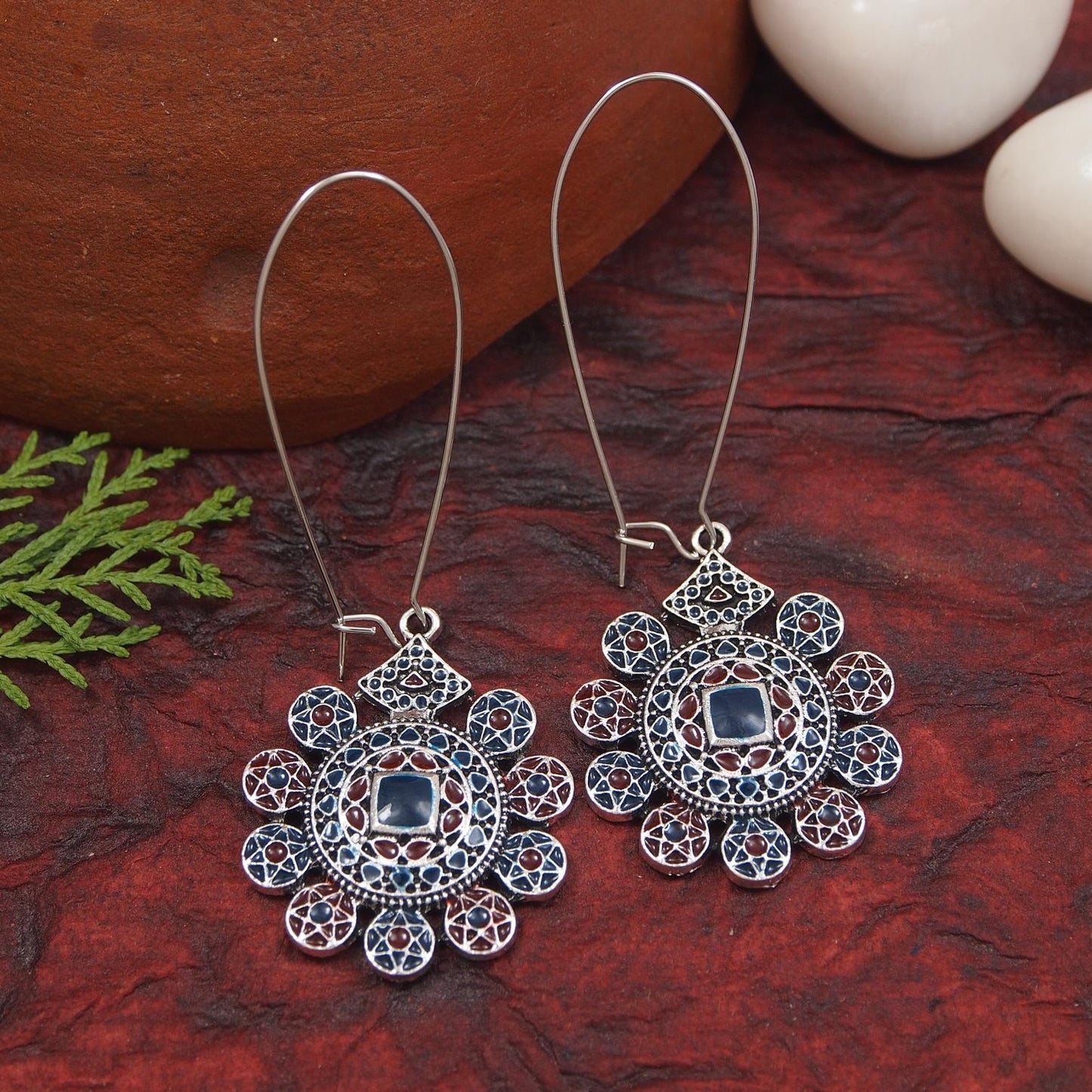 Saheli Antique Gold/Silver Plated Dual Coloured Enamel Dangler Earring