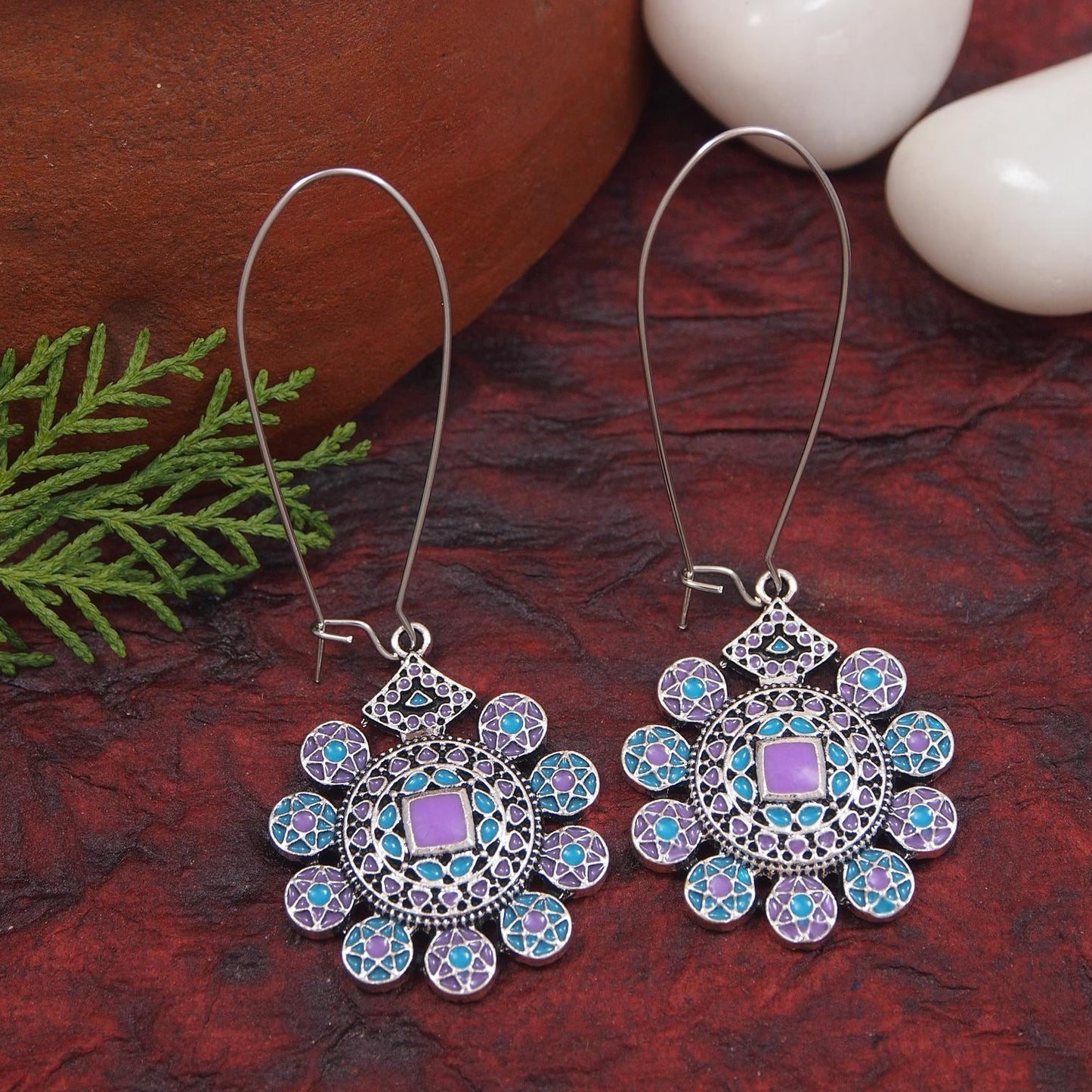 Saheli Antique Gold/Silver Plated Dual Coloured Enamel Dangler Earring