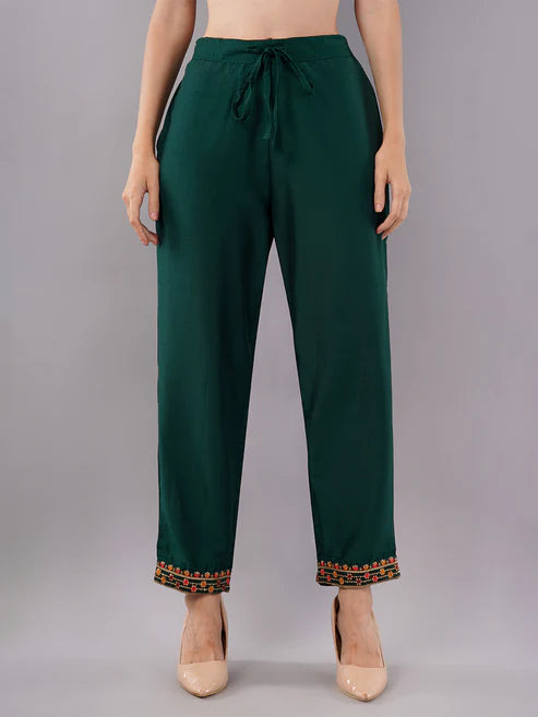 Saheli Trendy Festive Dark Green Embroidered Suit Set with Floral Dupatta and Pants (3 Piece Set)