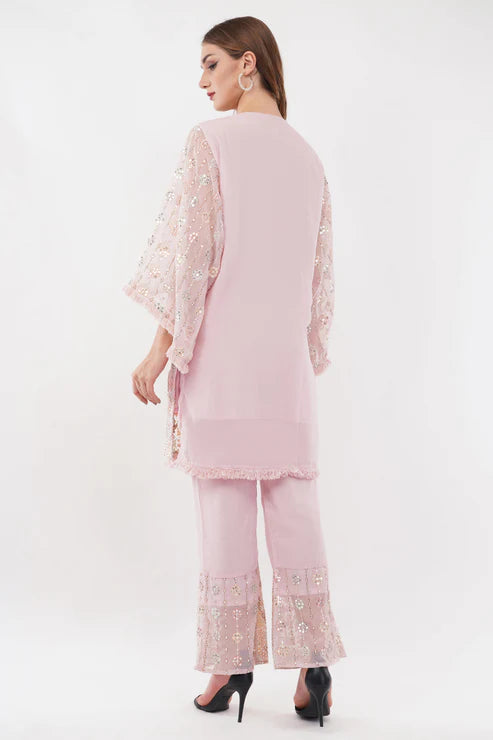 Saheli Light Pink Georgette Embroidered Pastel Co-Ord Set - Set Of 2