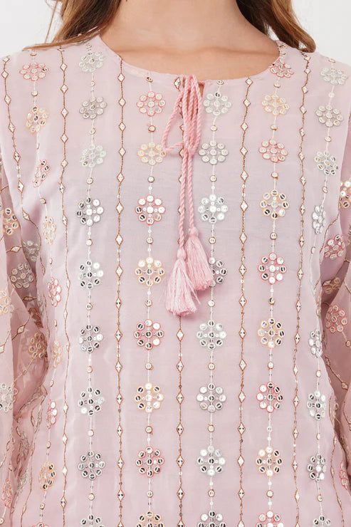 Saheli Light Pink Georgette Embroidered Pastel Co-Ord Set - Set Of 2