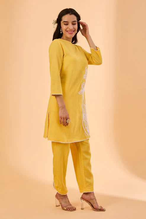 Saheli Yellow Light Embroidered Cotton Co-Ord Set