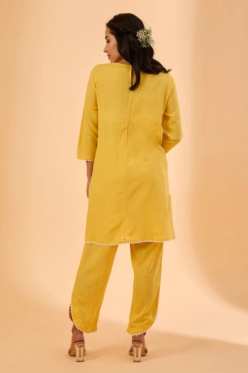 Saheli Yellow Light Embroidered Cotton Co-Ord Set
