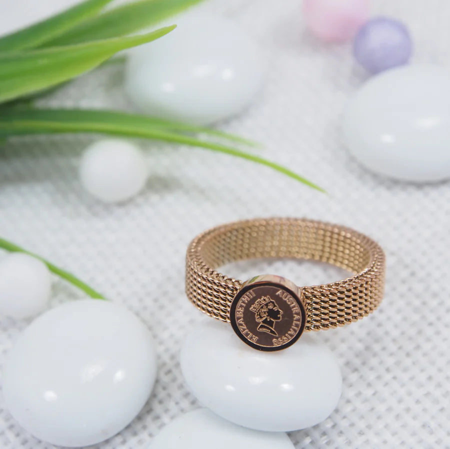 Saheli Stainless Steel Gold/Silver/Rosegold Plated Bracelet Design Potrait Coin Shaped Finger Ring