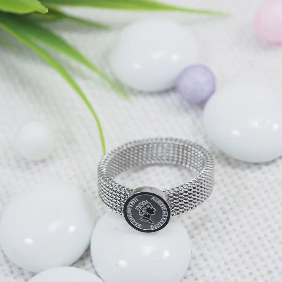 Saheli Stainless Steel Gold/Silver/Rosegold Plated Bracelet Design Potrait Coin Shaped Finger Ring