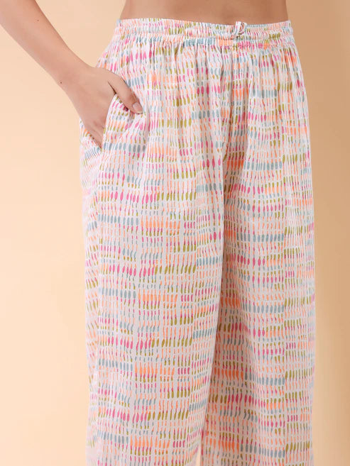 Saheli White Pure Cotton Abstract A-line Co-ord Set