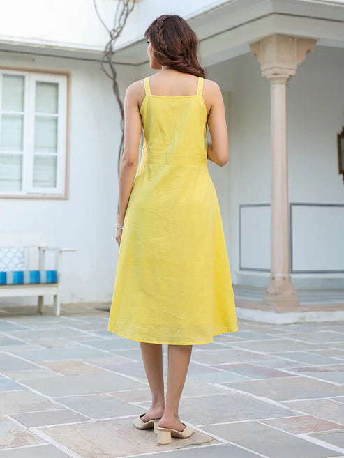 Saheli Yellow Pure Cotton Solid A-line Dress