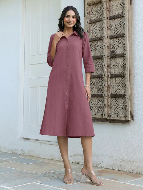 Saheli Mauve Cotton Solid A-line Dress