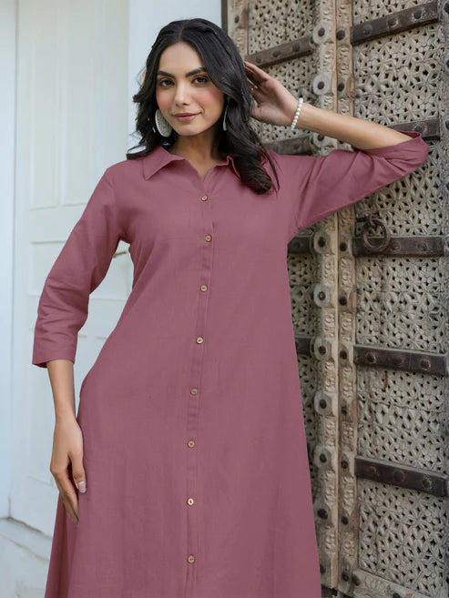Saheli Mauve Cotton Solid A-line Dress