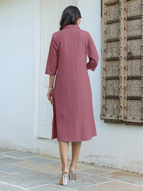 Saheli Mauve Cotton Solid A-line Dress