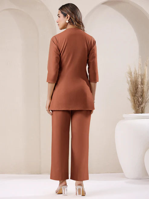Saheli Rust Cotton Solid Straight Pant