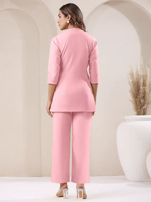 Saheli Pink Cotton Solid Straight Pant