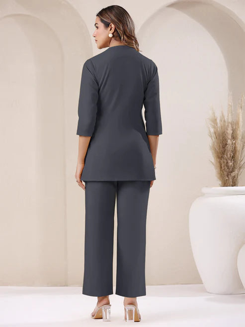 Saheli Grey Cotton Solid Straight Pant