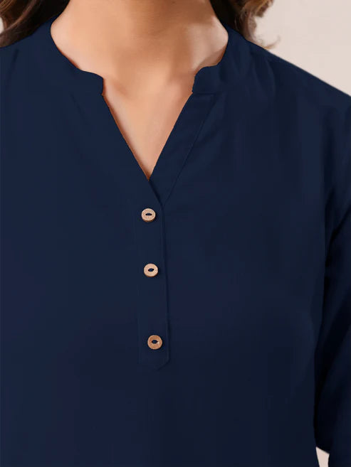 Saheli Navy Blue Cotton Solid A-line Top
