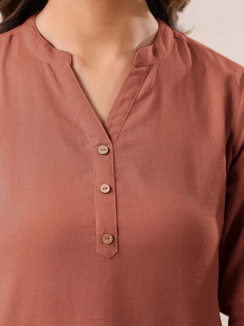 Saheli Rust Cotton Blend Solid A-line Top