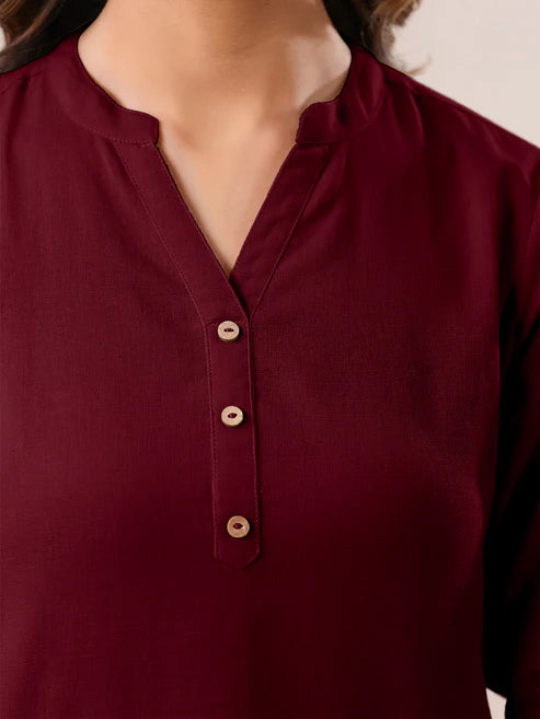 Saheli Maroon Cotton Blend Solid A-line Top