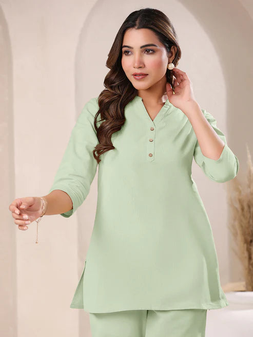 Saheli Mint Cotton Blend Solid A-line Top