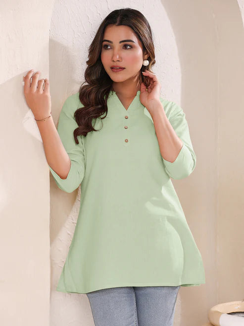 Saheli Mint Cotton Blend Solid A-line Top