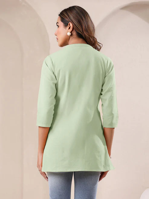 Saheli Mint Cotton Blend Solid A-line Top