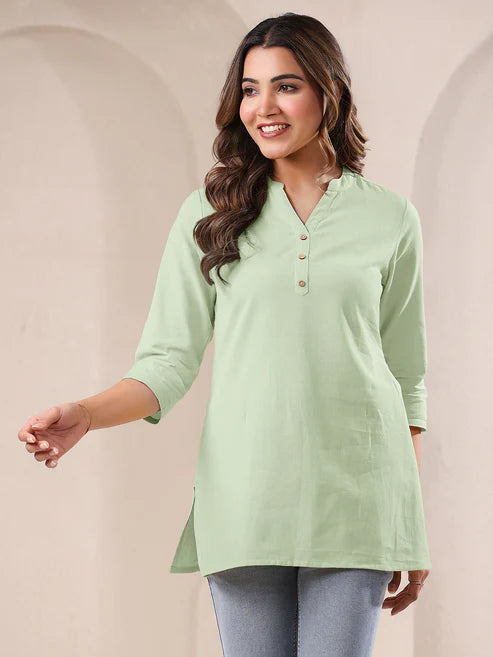 Saheli Mint Cotton Blend Solid A-line Top