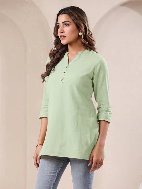 Saheli Mint Cotton Blend Solid A-line Top
