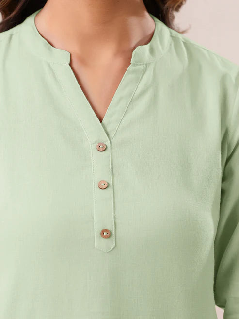 Saheli Mint Cotton Blend Solid A-line Top