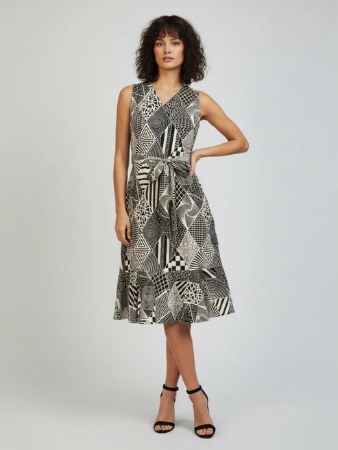 Saheli Women's White Pure Cotton Geometric Printed A-line Dress