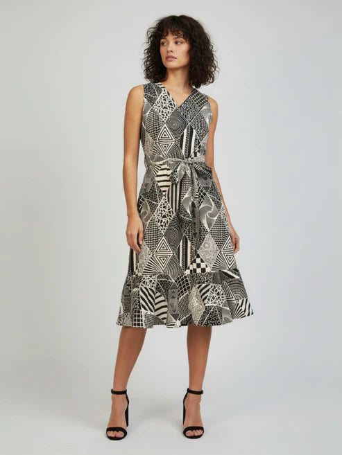 Saheli Women's White Pure Cotton Geometric Printed A-line Dress