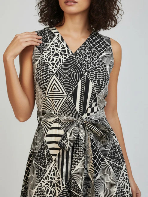 Saheli Women's White Pure Cotton Geometric Printed A-line Dress