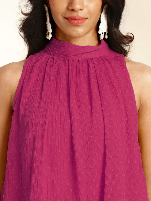 Saheli Pink Chiffon Woven Design Gathered Co-Ord Set