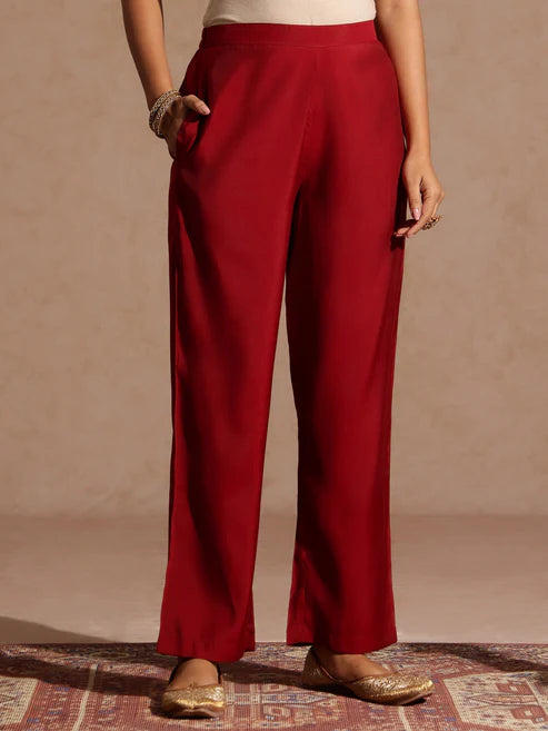 Saheli Women's Maroon Silk Blend Zari Embroidered Straight Kurta Set