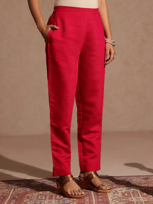 Saheli Women's Pink Silk Blend Embroidered Straight Kurta Set