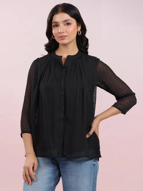 Saheli Black Dobby Chiffon Self Design Top