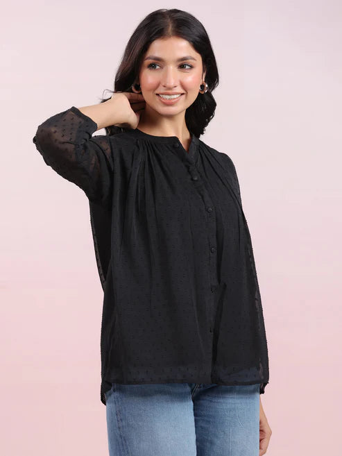 Saheli Black Dobby Chiffon Self Design Top
