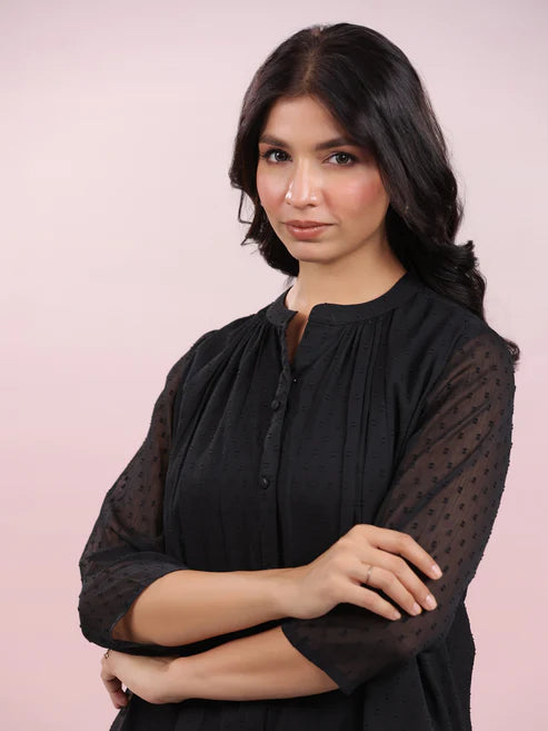 Saheli Black Dobby Chiffon Self Design Top