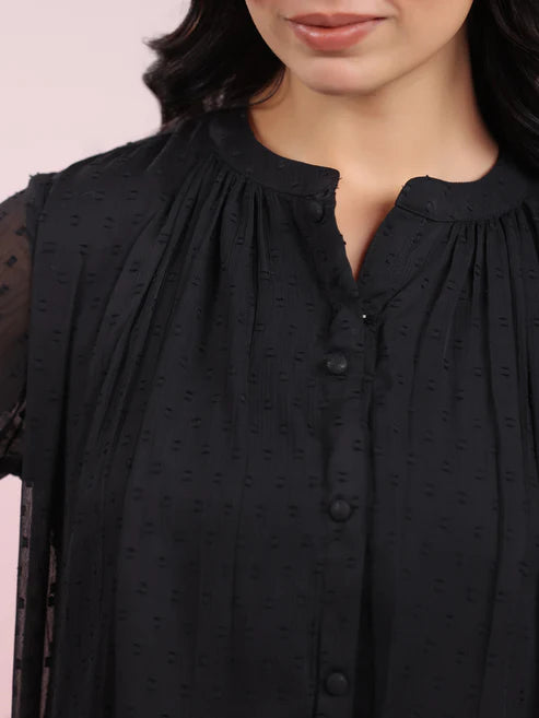 Saheli Black Dobby Chiffon Self Design Top