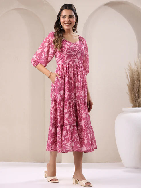 Saheli Georgette Floral Printed Tiered Dress